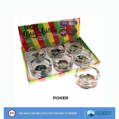 TROY ROUND GLASS ASH TRAY 6CT/DISPLAY